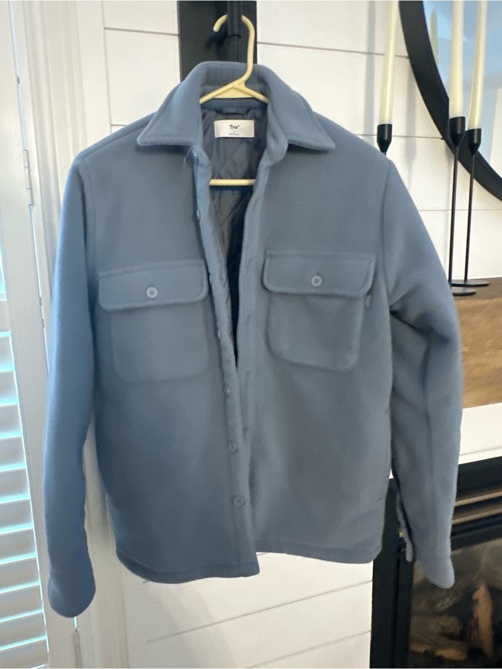 TNA Quilted Lined Fleece Shacket in Light Blue - Picture 2 of 5